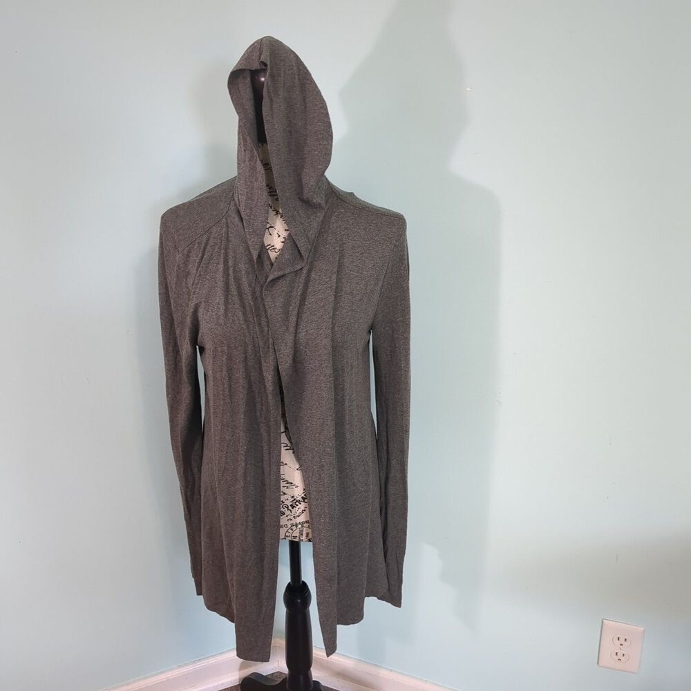 Three Dots Cardigan Women small Drape Knit Open Front Long Sleeve Gray hoodie
